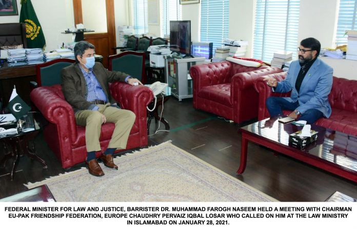 Chairman EU-PAK friendship federation Europe called on Law Minister